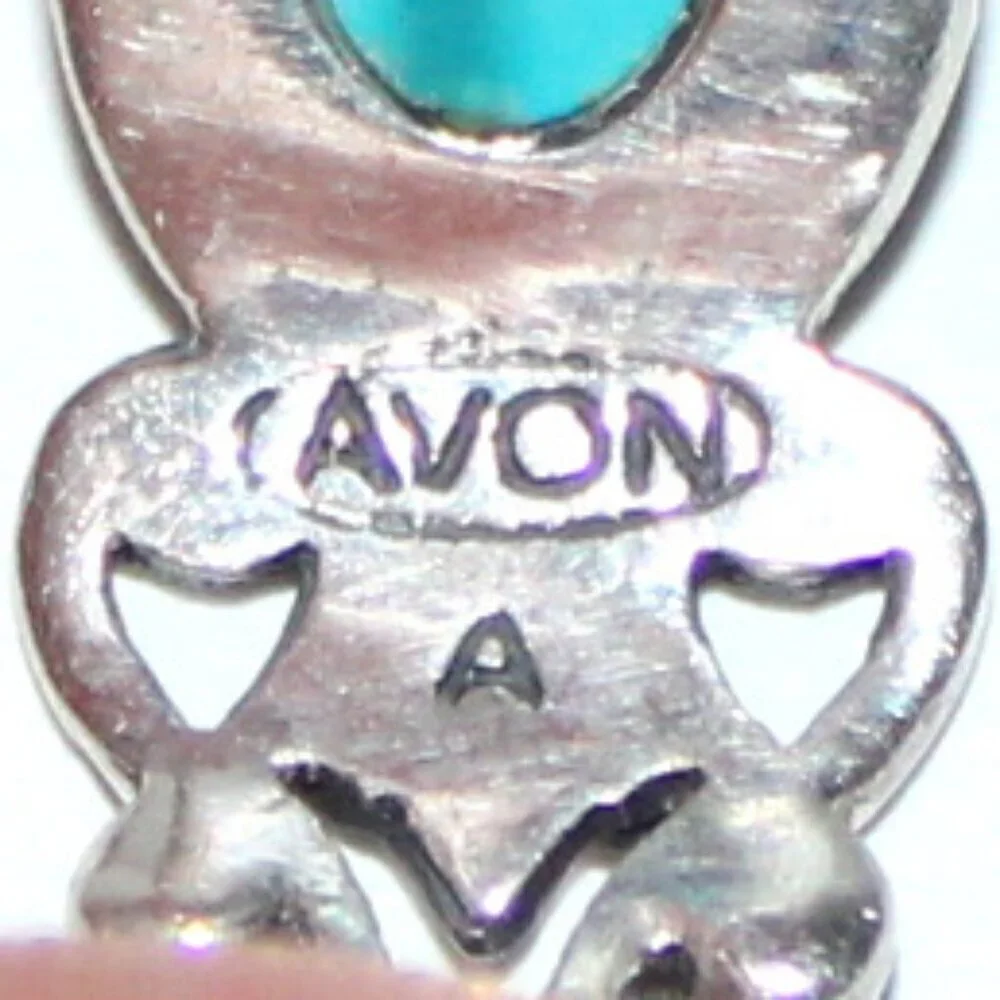 Vintage Sterling Silver Avon Faux Turquoise Half Hoop Earrings - Picture 4 of 6